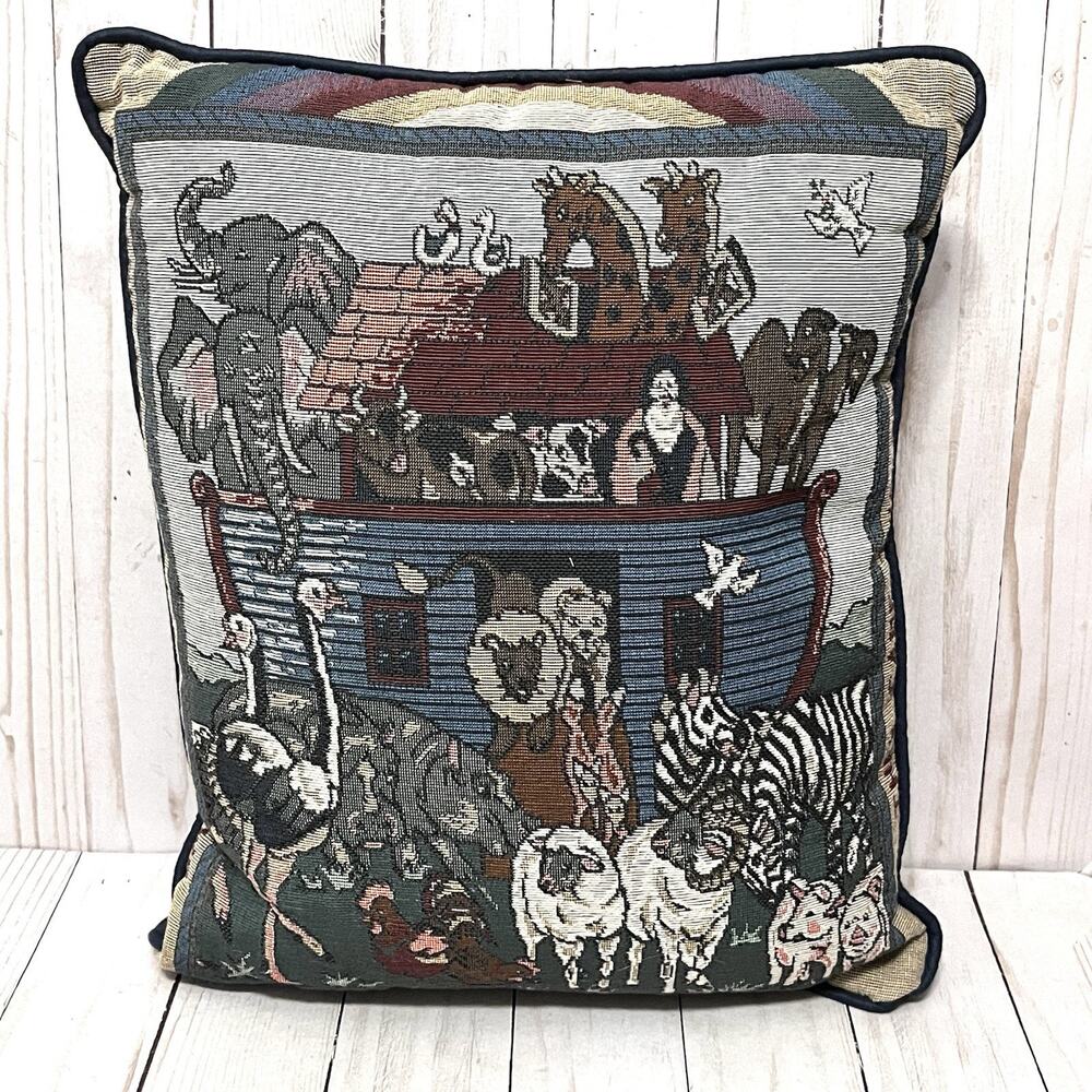 And They Came Two By Two Throw Pillow Tapestry Noah's Ark Animals Bible 14”x12”